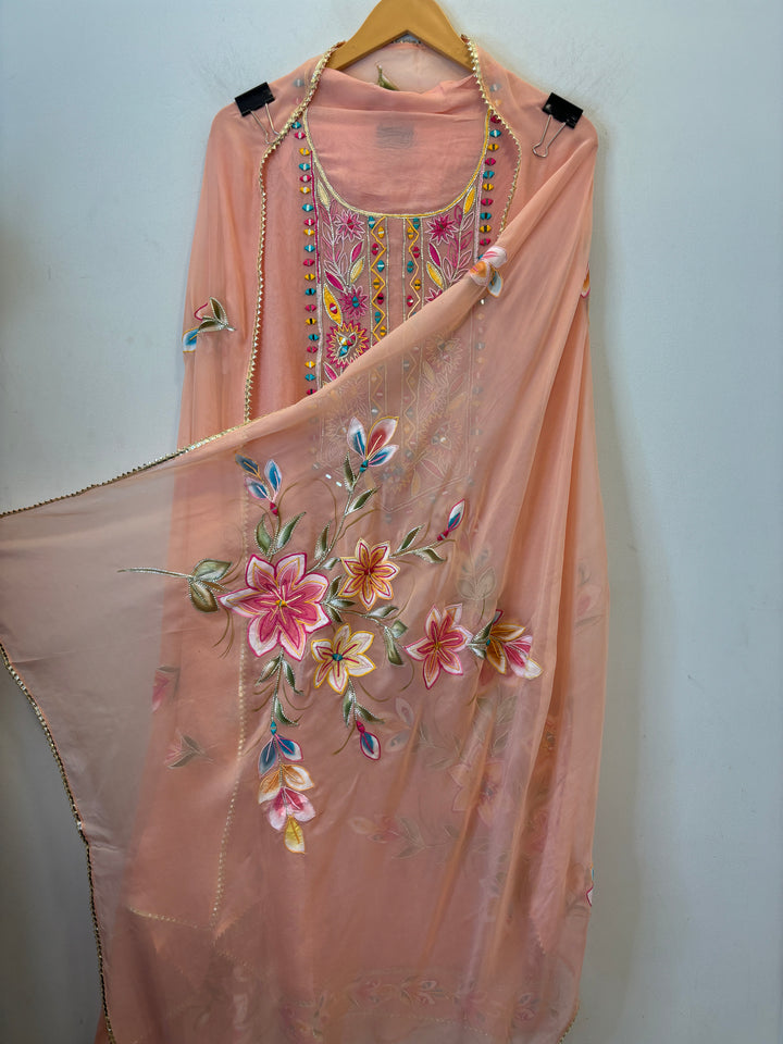 Ishya – Handpainted Organza Suit with Mirror Work