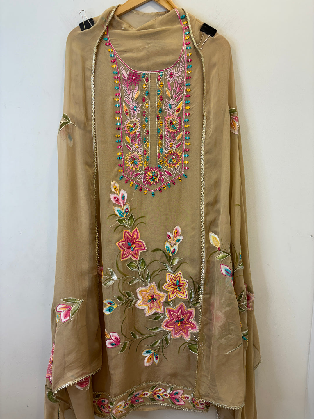 Ishya – Handpainted Organza Suit with Mirror Work