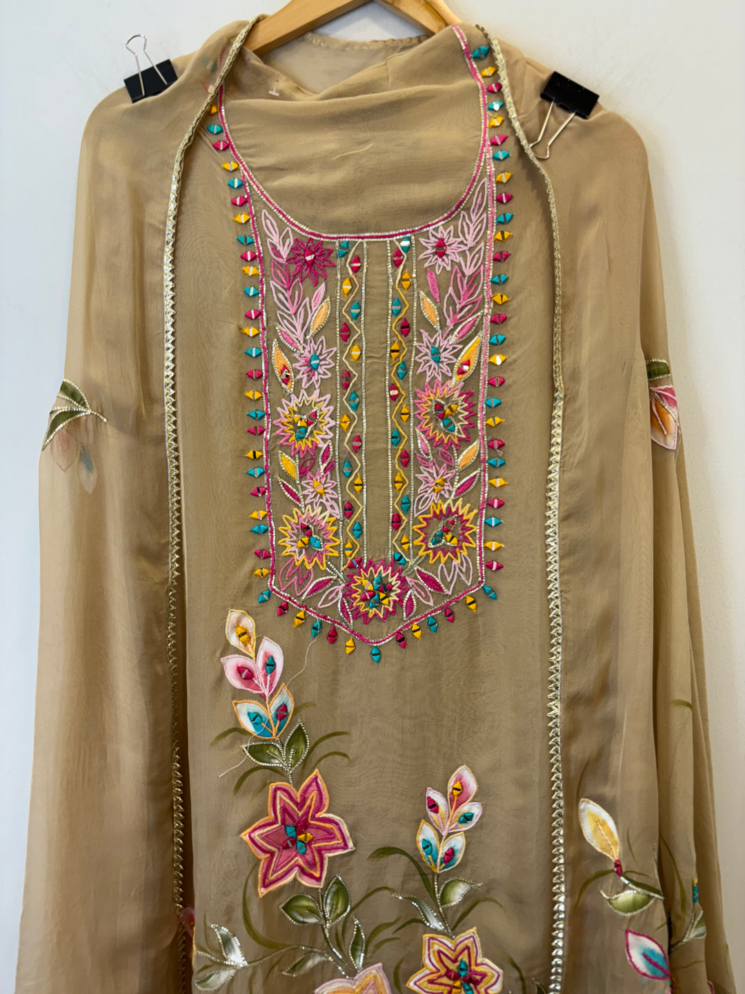 Ishya – Handpainted Organza Suit with Mirror Work