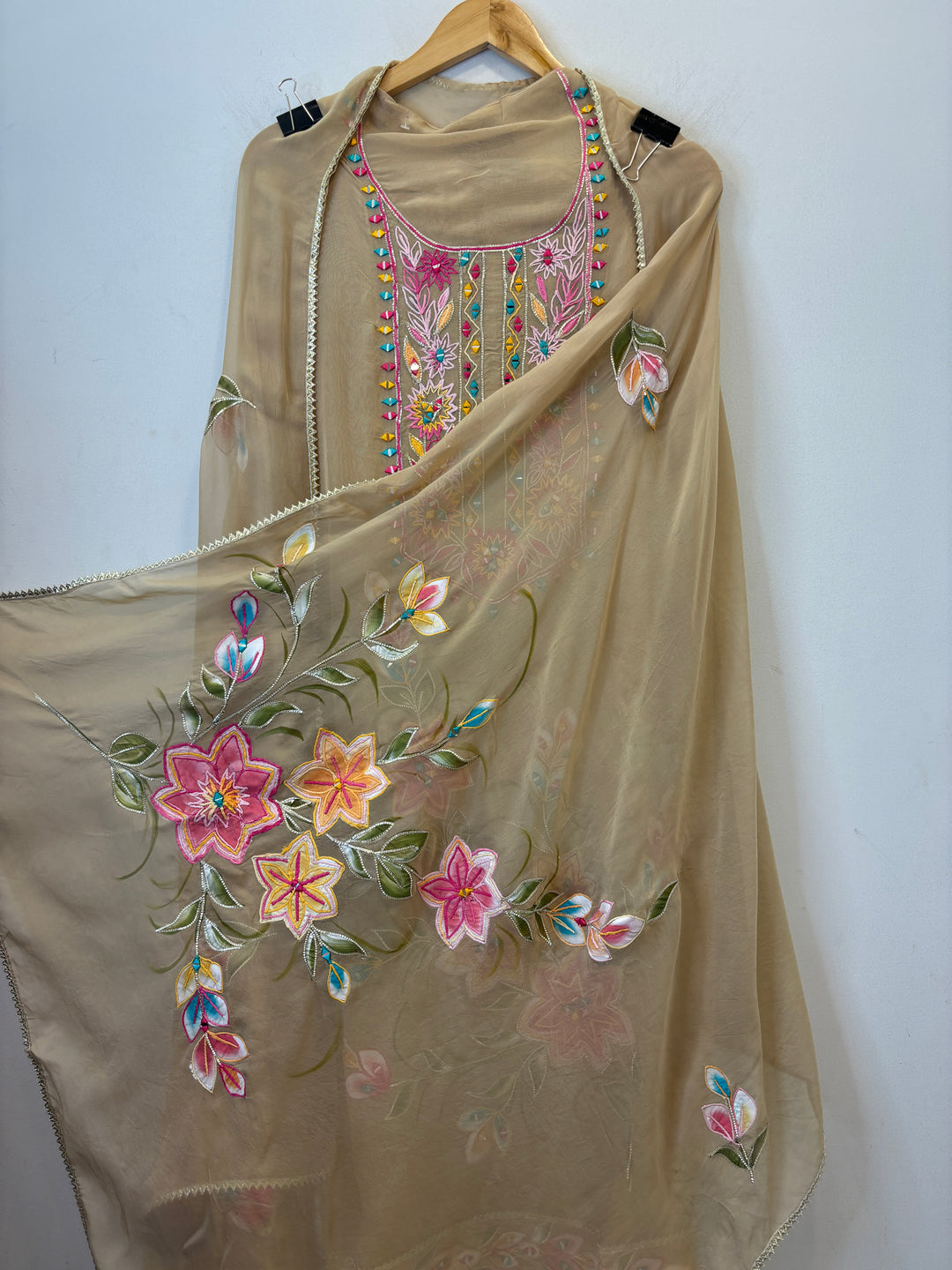 Ishya – Handpainted Organza Suit with Mirror Work