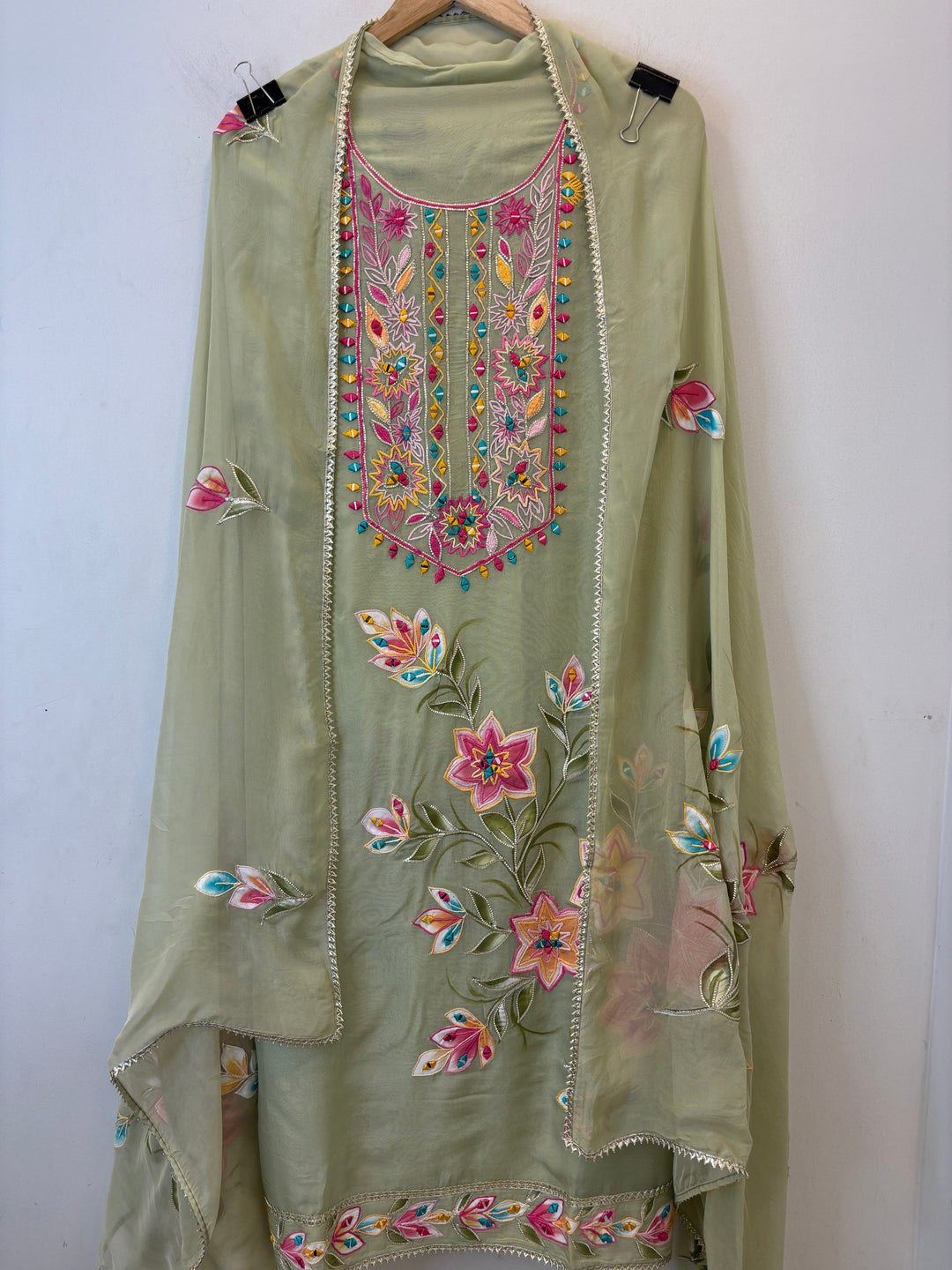 Ishya – Handpainted Organza Suit with Mirror Work