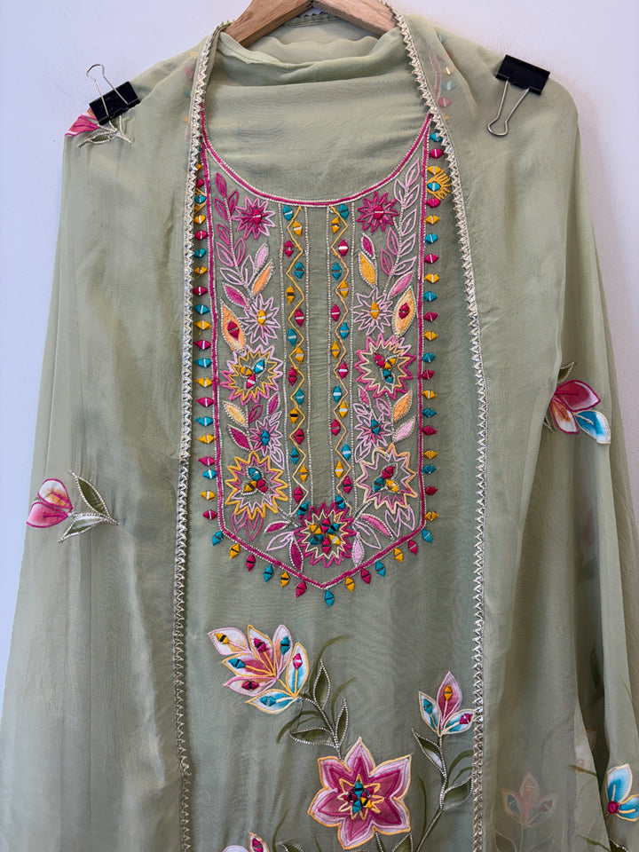 Ishya – Handpainted Organza Suit with Mirror Work