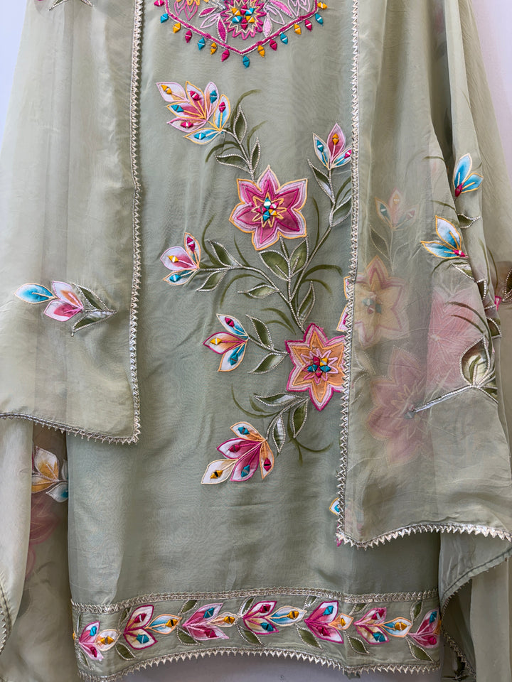 Ishya – Handpainted Organza Suit with Mirror Work