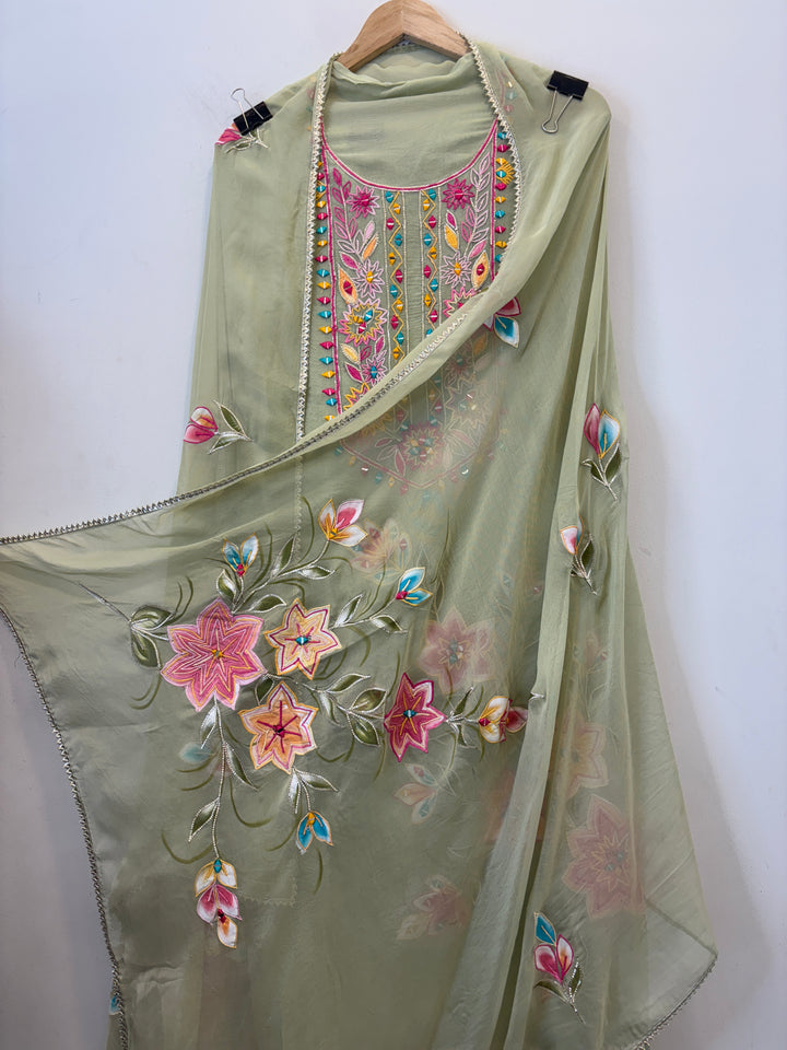 Ishya – Handpainted Organza Suit with Mirror Work