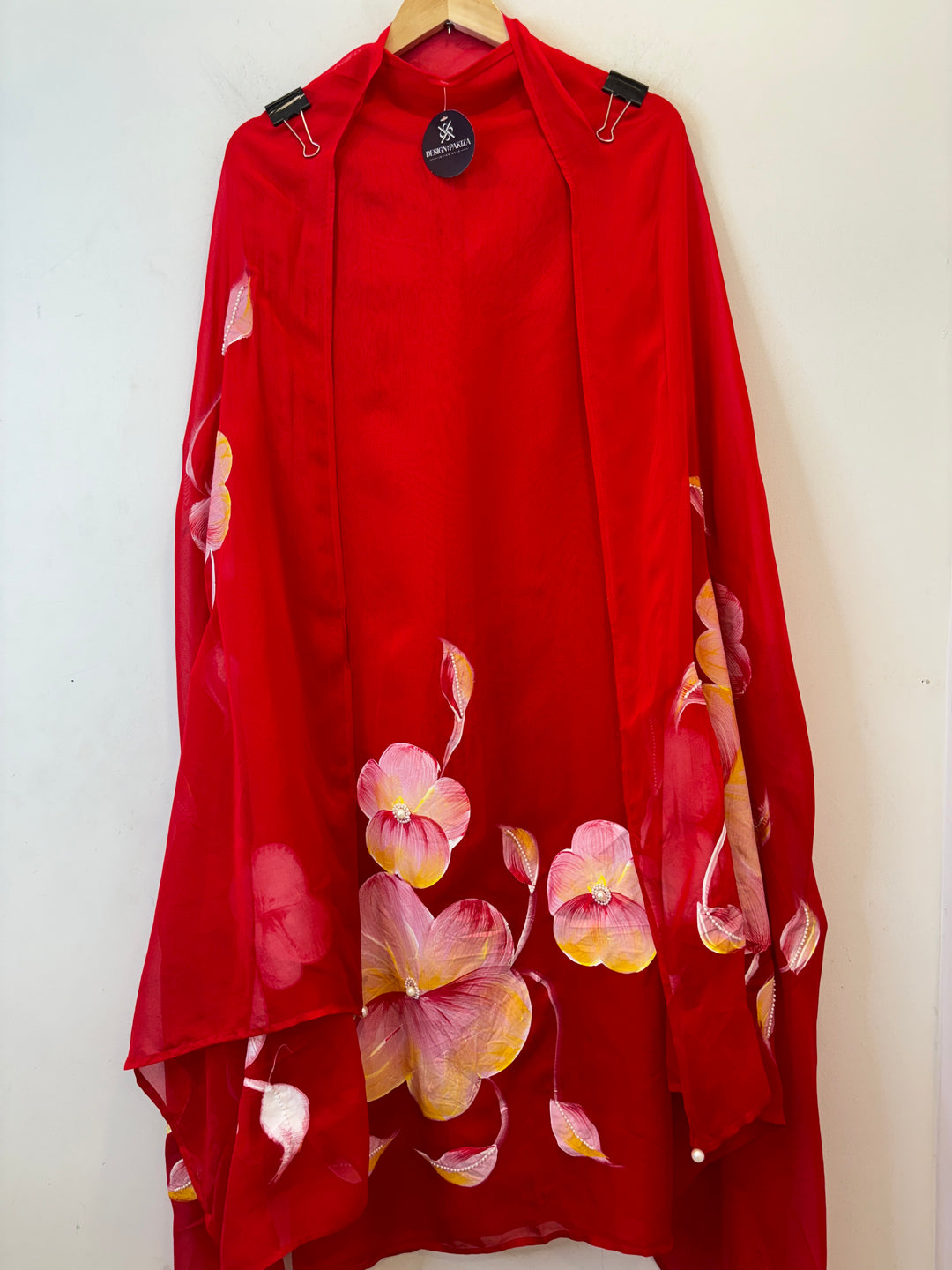 Noorain – Red Handpainted Organza Suit