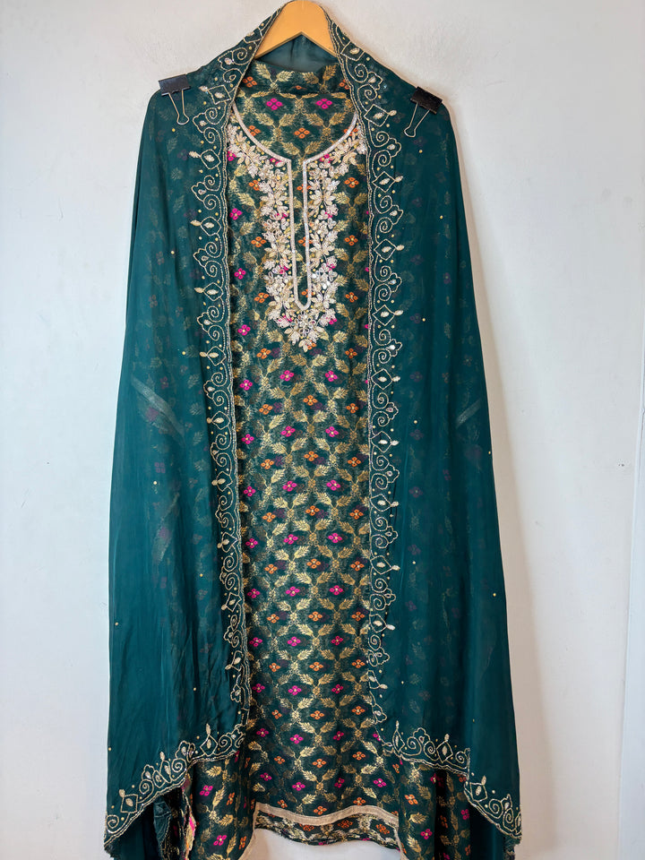 Zunaira – Green Khadi Georgette Banarasi Embellished Ensemble