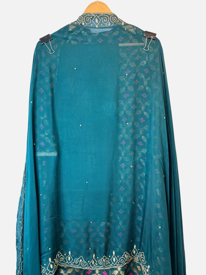 Design by Pakiza green khadi georgette dupatta with intricate cutdana border work and delicate bead embellishments