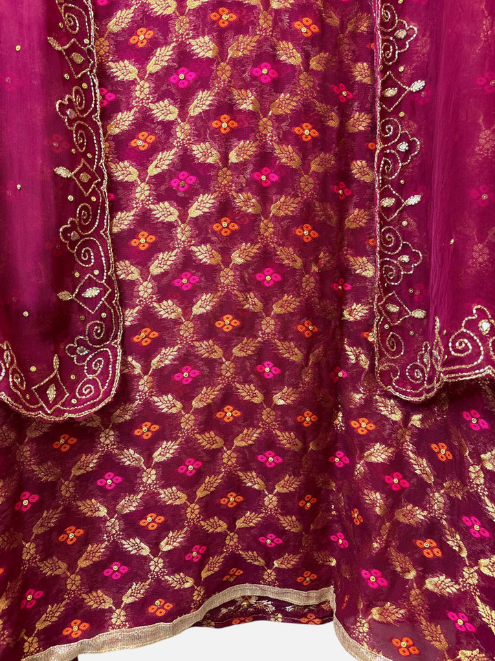 Design by Pakiza pink khadi georgette Banarasi shirt with intricate gold weaving, sequins, and beadwork details