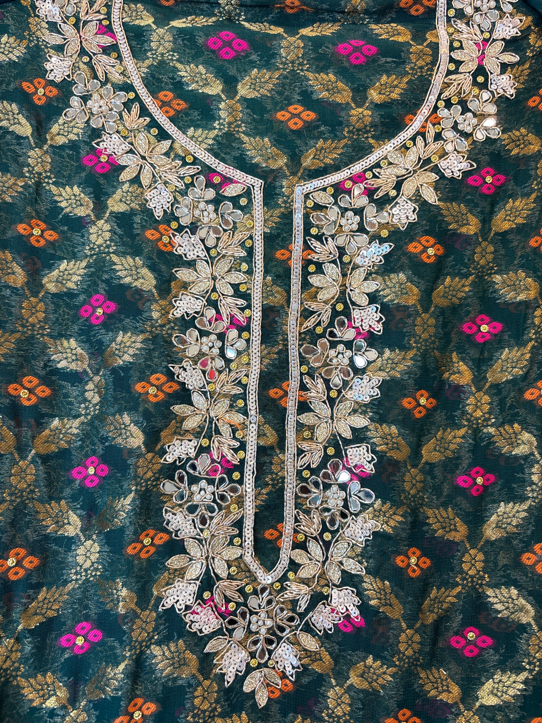 Zunaira – Green Khadi Georgette Banarasi Embellished Ensemble