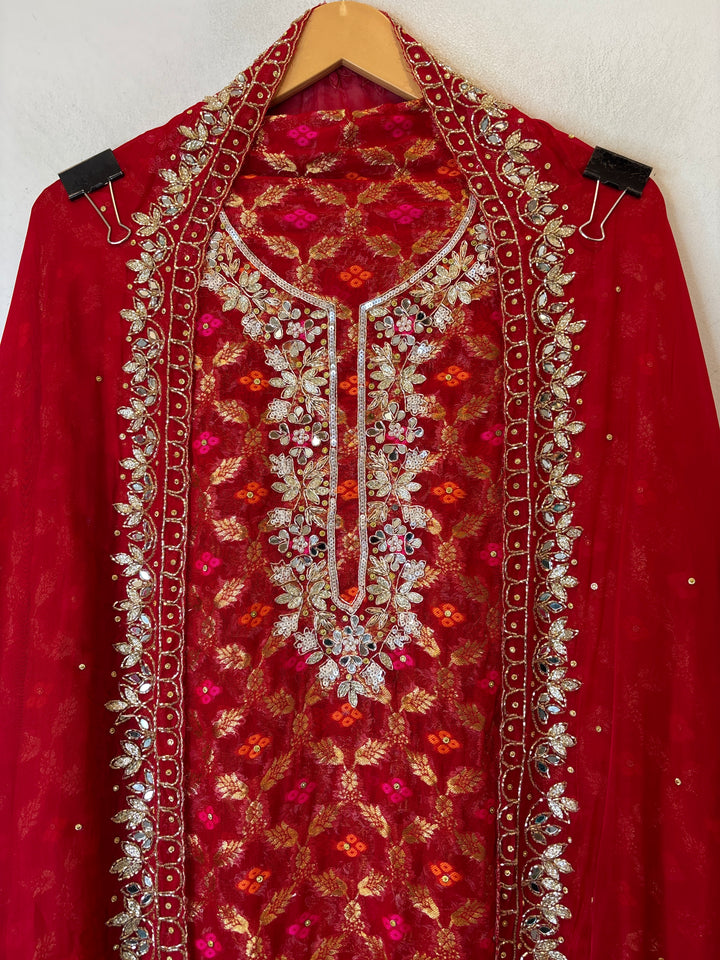 Zunaira – Red Khadi Georgette Banarasi Embellished Ensemble