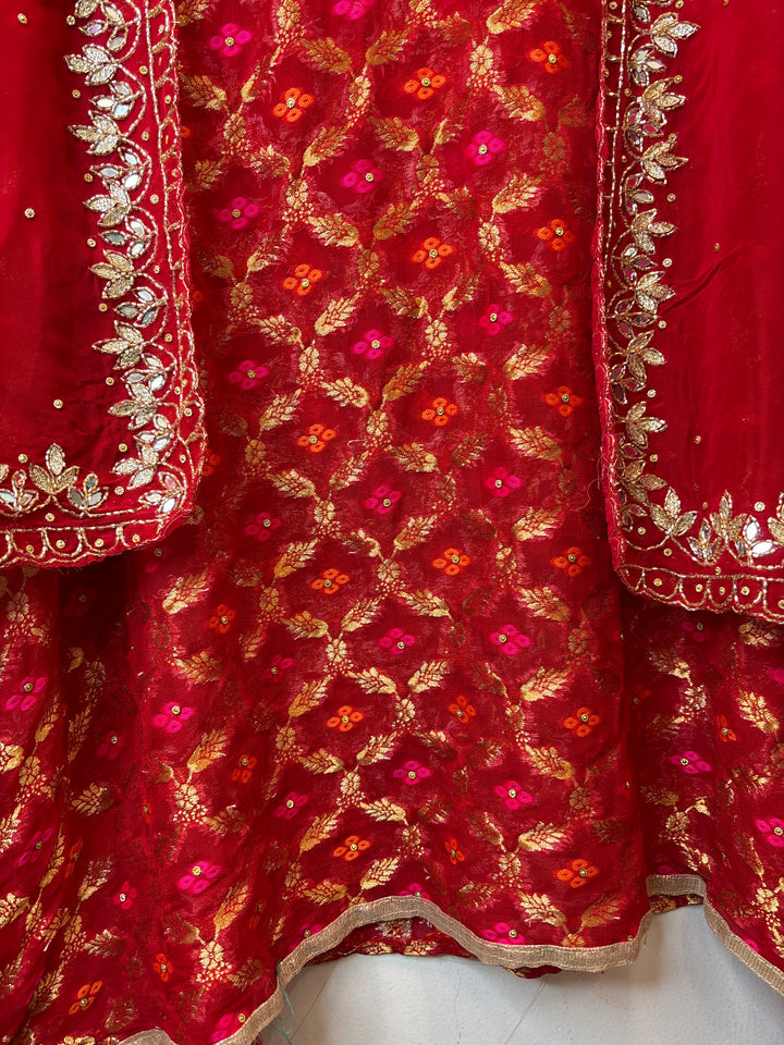 Zunaira – Red Khadi Georgette Banarasi Embellished Ensemble