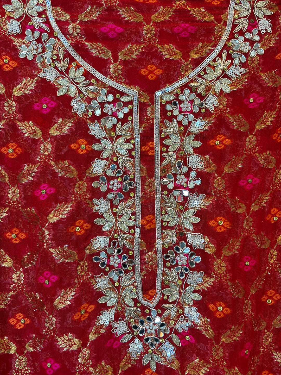 Zunaira – Red Khadi Georgette Banarasi Embellished Ensemble