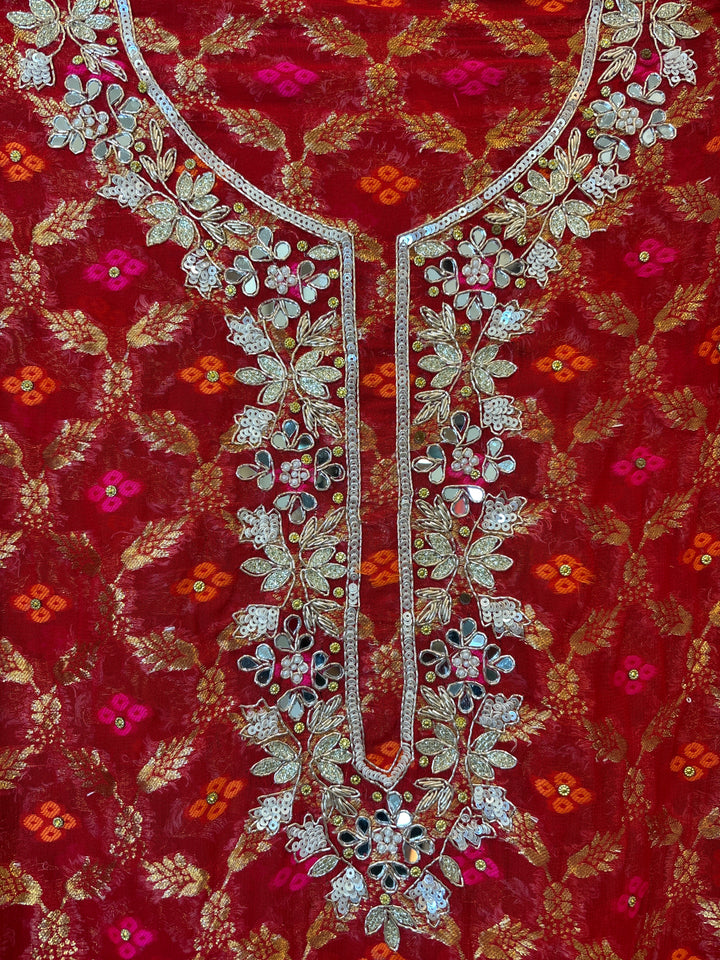 Zunaira – Red Khadi Georgette Banarasi Embellished Ensemble