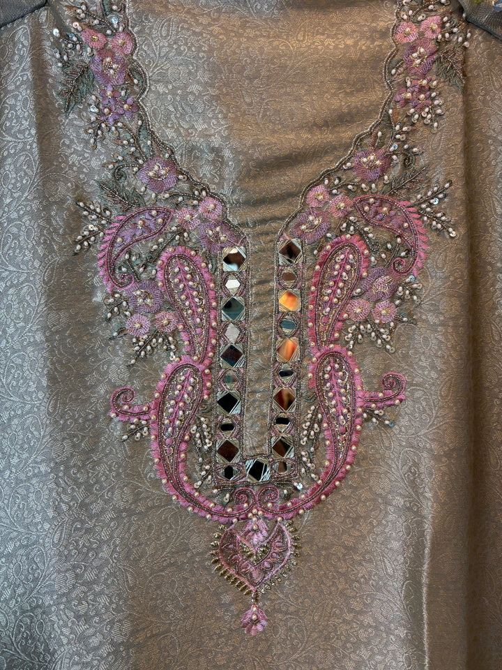 Aariz – Green Tissue Brocade Hand-Painted Ensemble