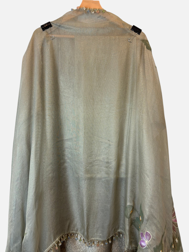 Aariz – Green Tissue Brocade Hand-Painted Ensemble