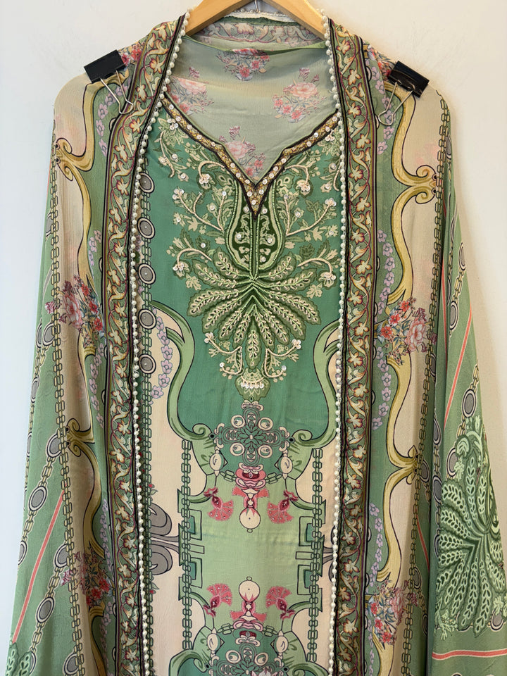 Zehra – Printed Crepe Suit with Handwork Highlights