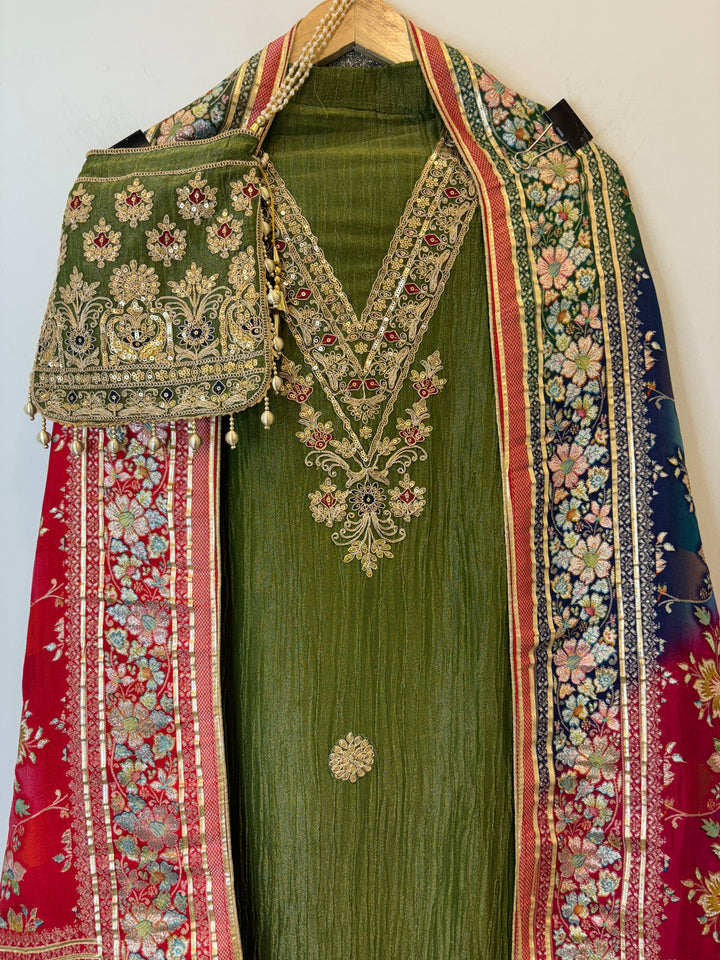 Saira – Crushed Tissue Suit with Banarasi Dupatta