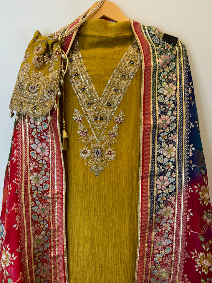 Saira – Crushed Tissue Suit with Banarasi Dupatta