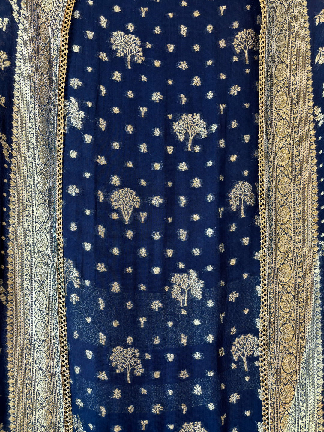 Zarika – Blue Khadi Georgette Banarasi Woven Ensemble