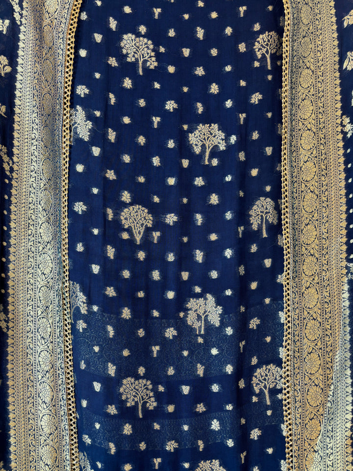 Zarika – Blue Khadi Georgette Banarasi Woven Ensemble
