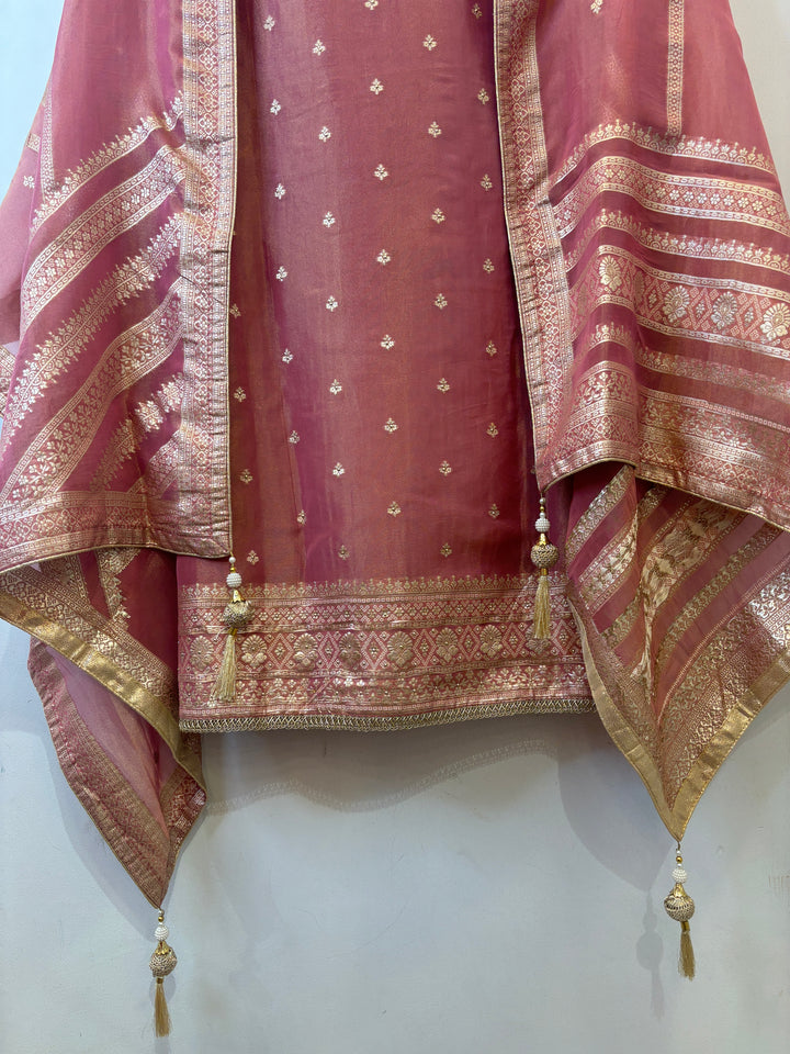 Rimaya – Banarasi Tissue Suit with Dabka &amp; Dori Work