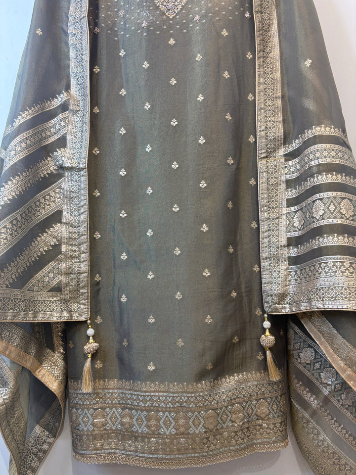 Rimaya – Banarasi Tissue Suit with Dabka &amp; Dori Work