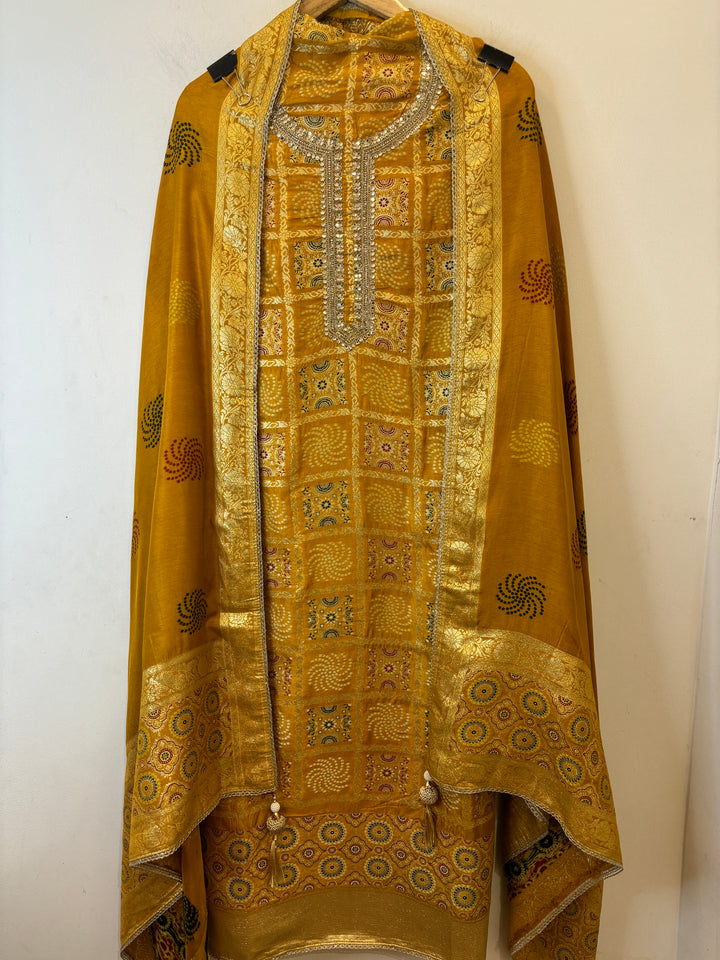 Hira – Bandhani Gharchola Dola Silk Suit