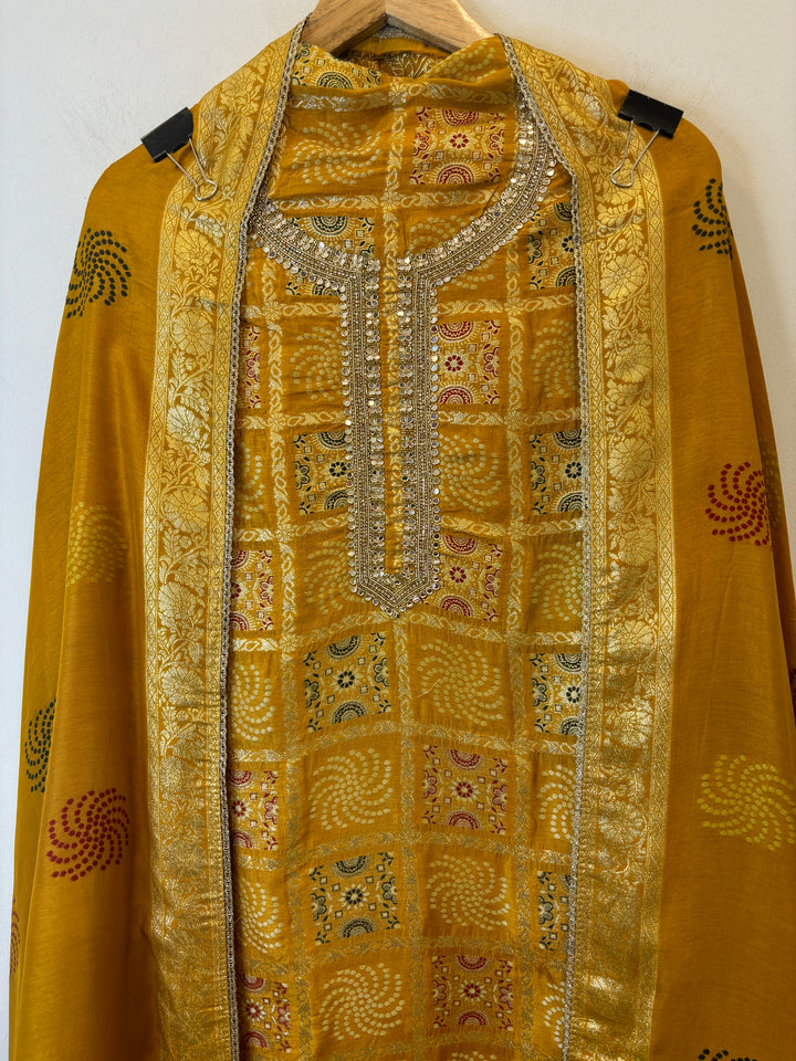 Hira – Bandhani Gharchola Dola Silk Suit