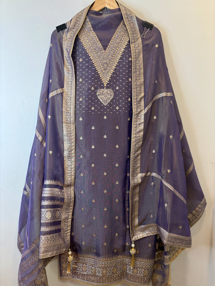 Rimaya – Banarasi Tissue Suit with Dabka &amp; Dori Work