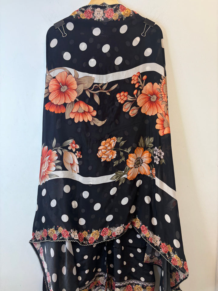 Kira – Polka Dot Crepe Suit with Handworked Neckline