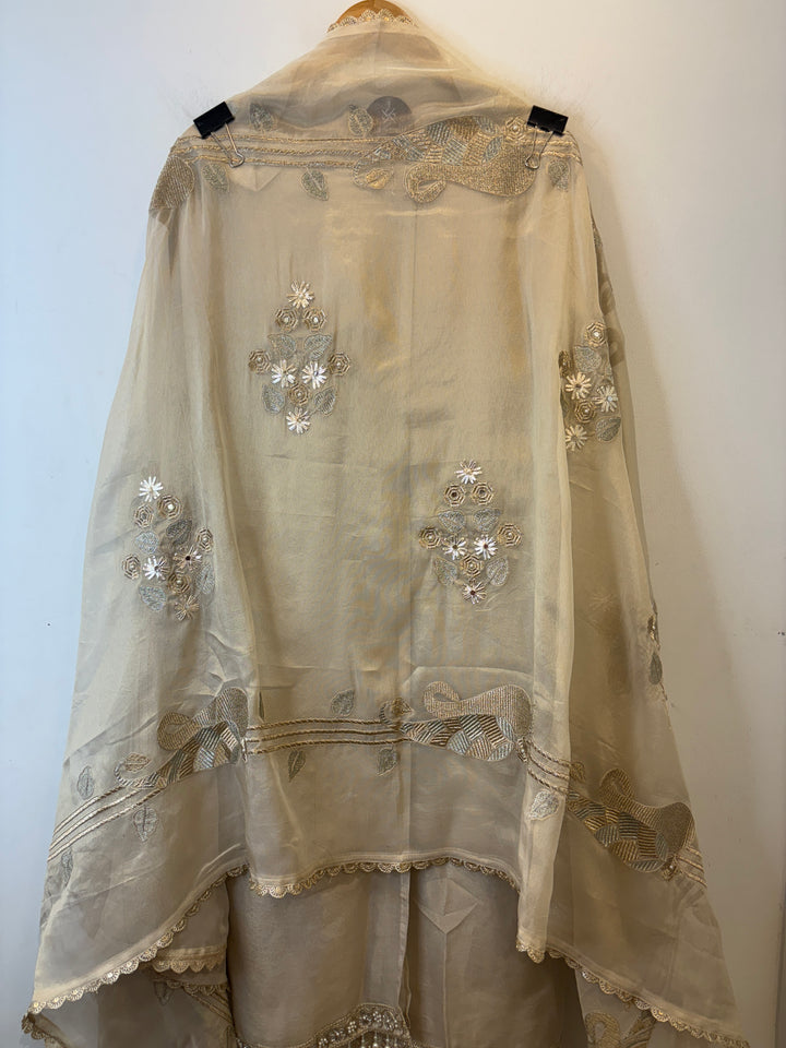 Zarish – Ivory Gold Tissue Suit with Zari Work