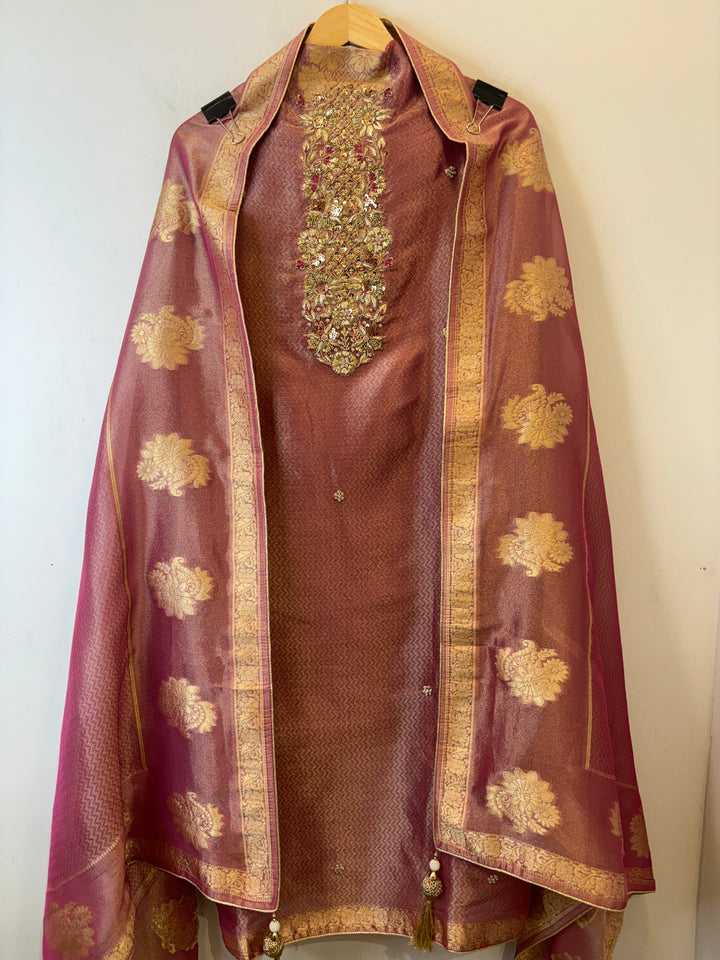 Yara – Tissue Brocade Suit with Handworked Neckline