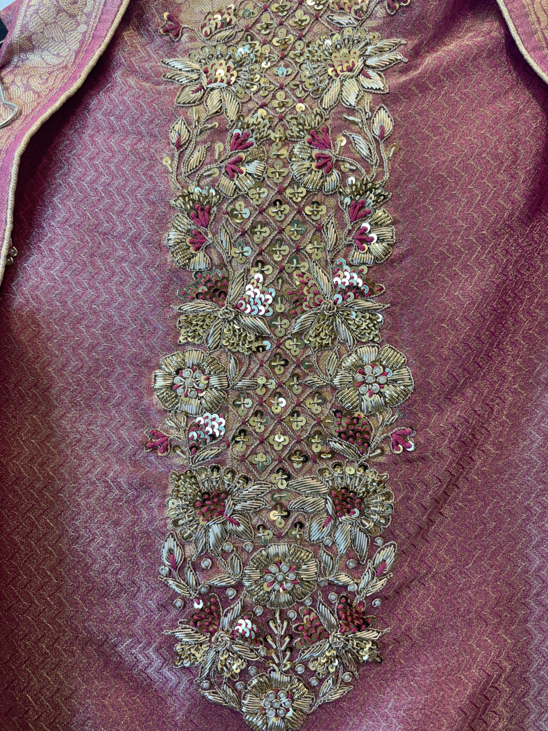 Yara – Tissue Brocade Suit with Handworked Neckline