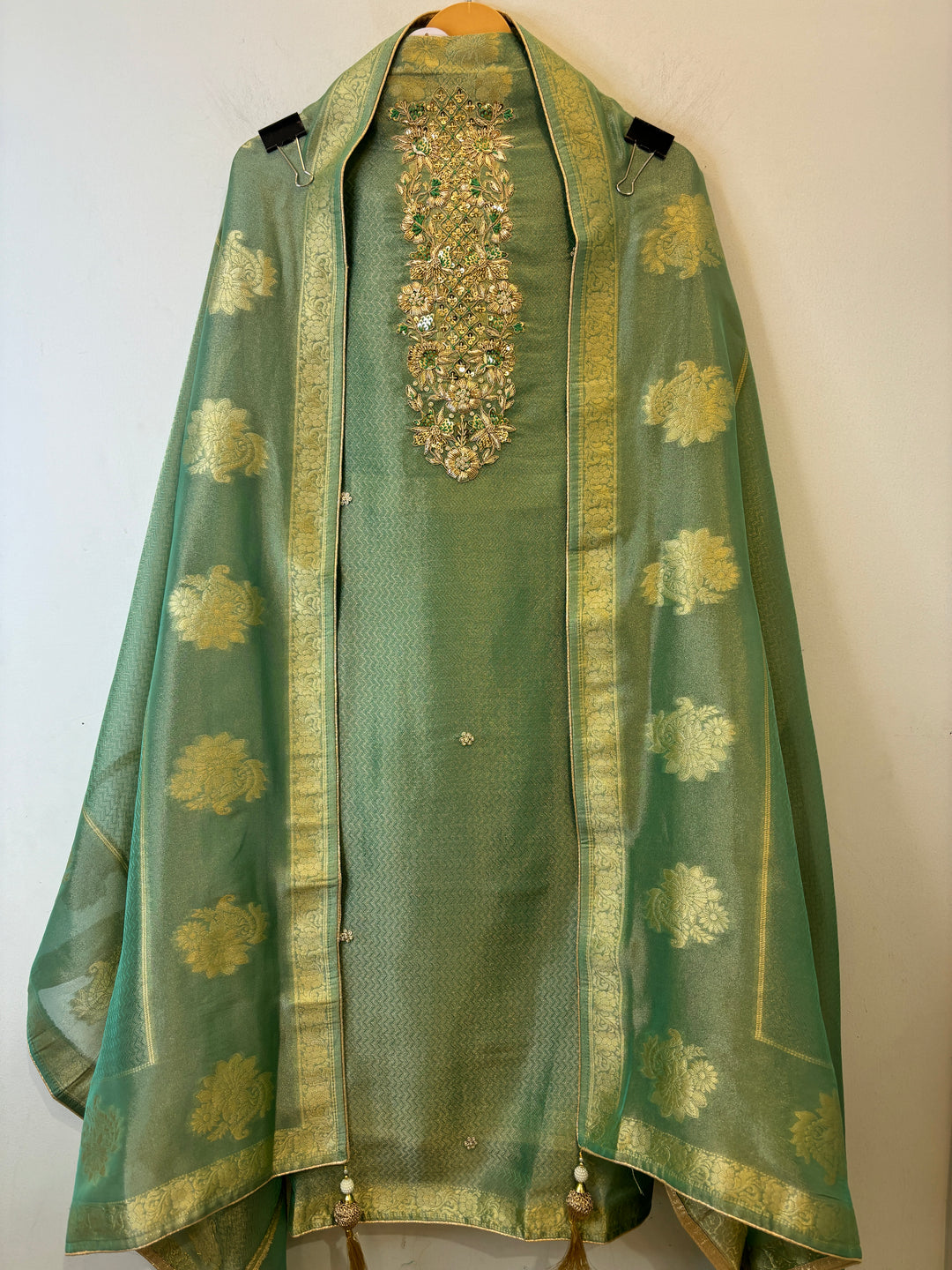 Yara – Tissue Brocade Suit with Handworked Neckline