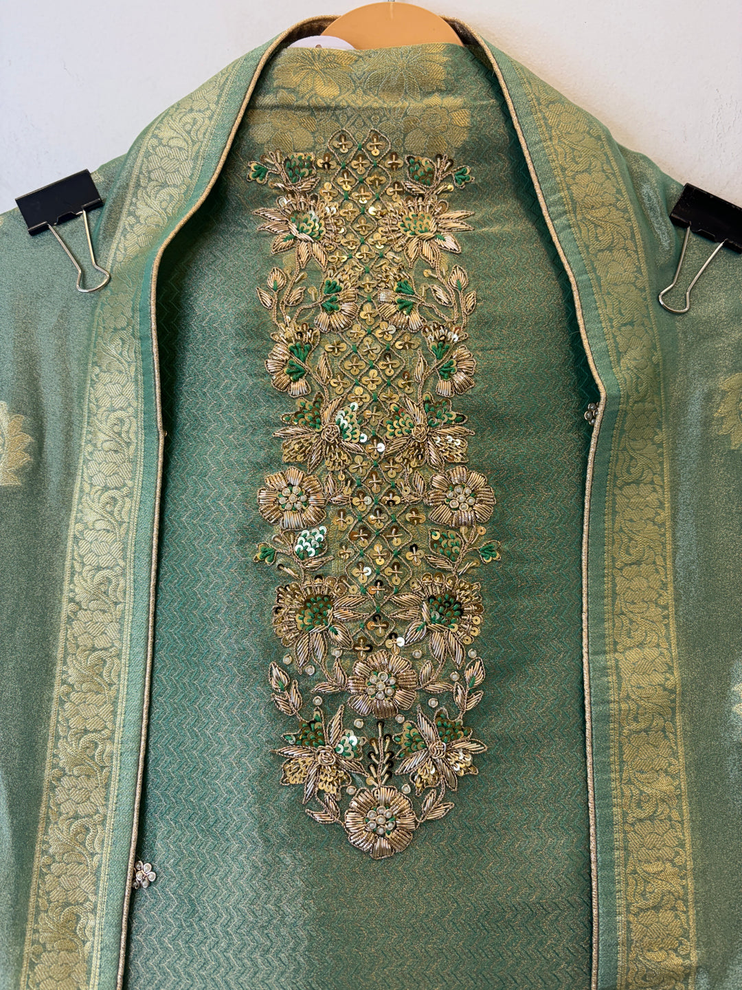 Yara – Tissue Brocade Suit with Handworked Neckline