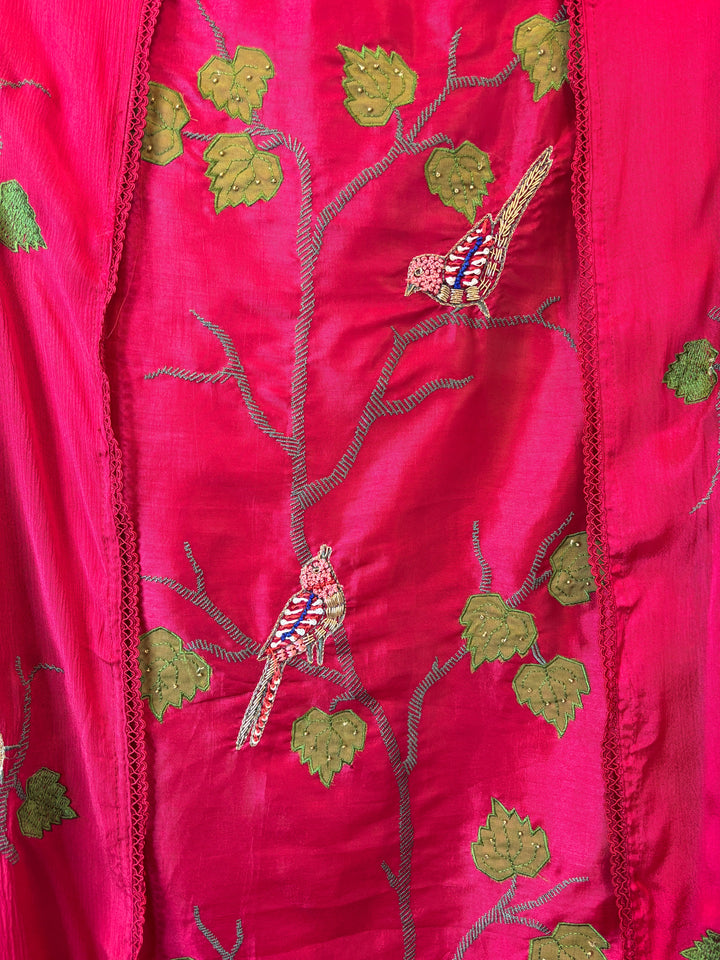 Parizaad – Rani Pink Bird Appliqué &amp; Dabka Embroidered Ensemble
