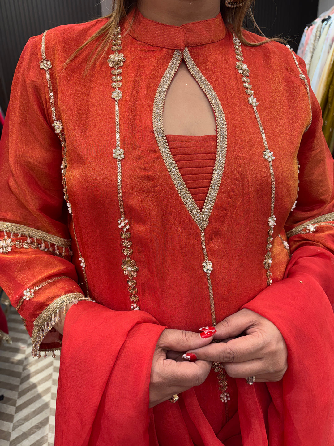 Meher – Shimmer Tissue Cut Dana &amp; Pearl Embroidered Suit