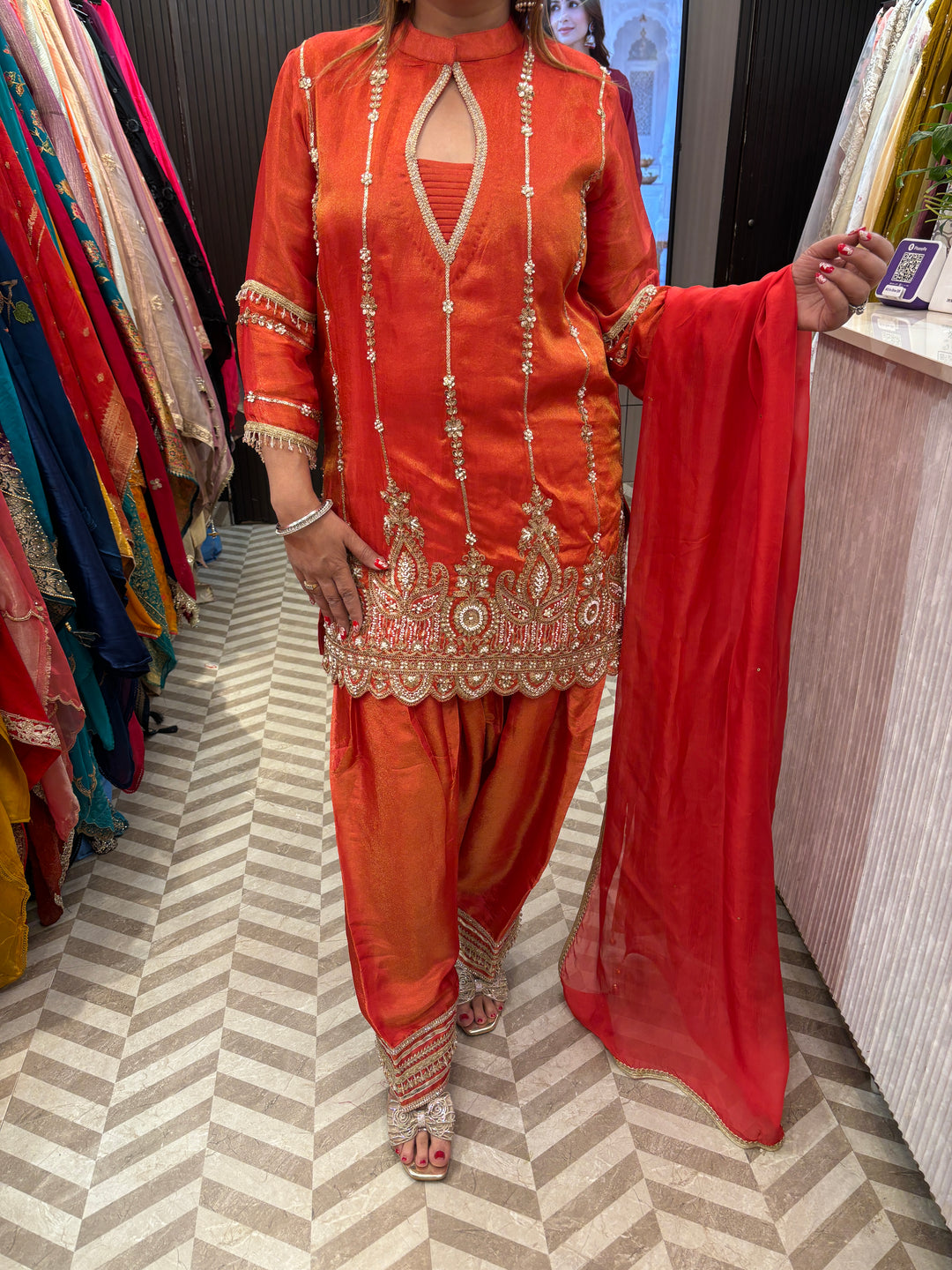 Meher – Shimmer Tissue Cut Dana &amp; Pearl Embroidered Suit