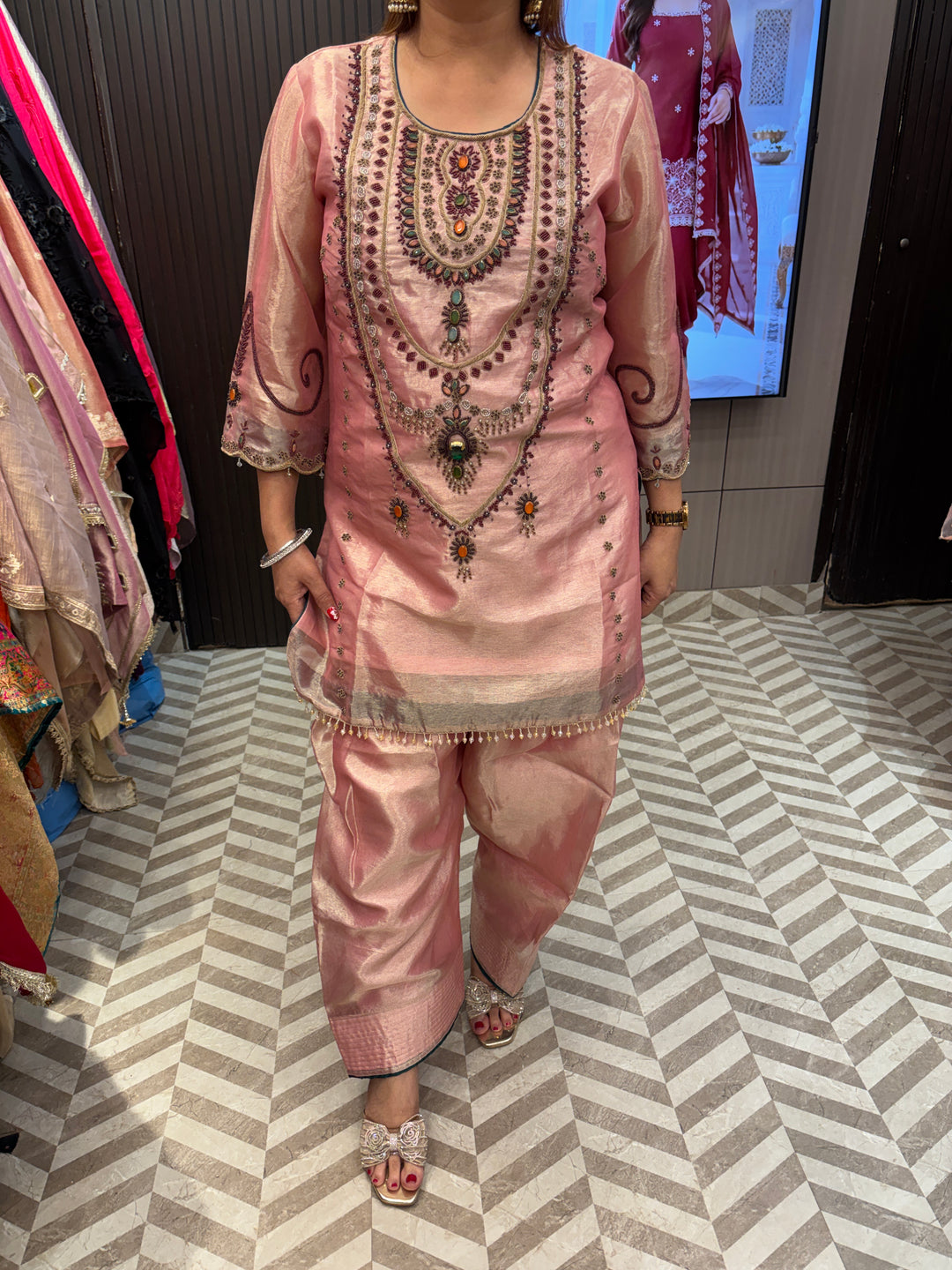Nooré – Shimmer Tissue Beads &amp; Dabka Embroidered Suit