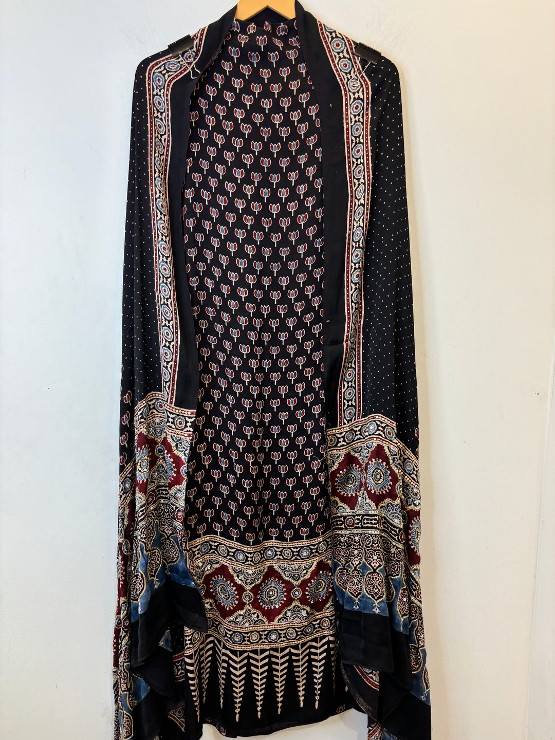 Black Ajrak Print Modal Silk Set