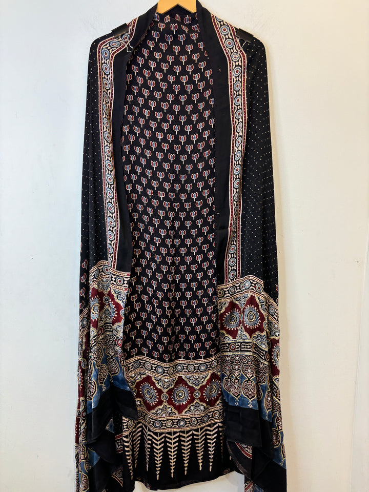 Black Ajrak Print Modal Silk Set