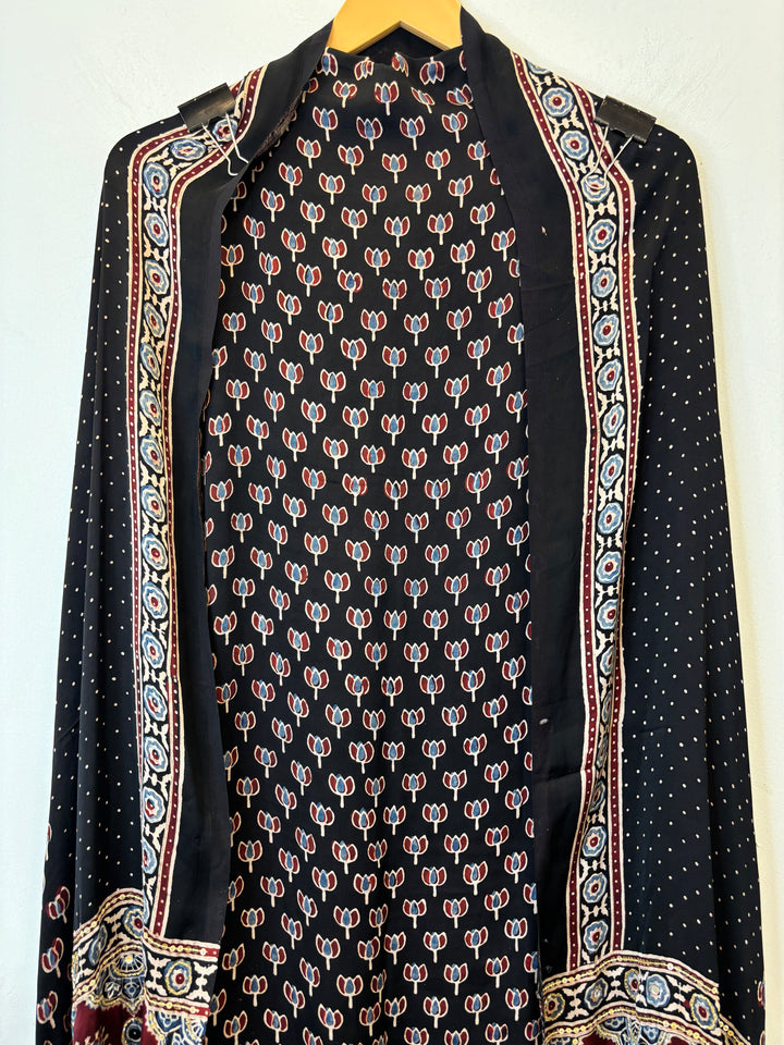 Black Ajrak Print Modal Silk Set