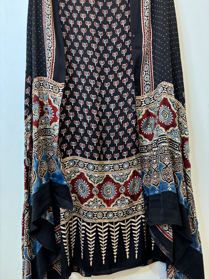 Black Ajrak Print Modal Silk Set