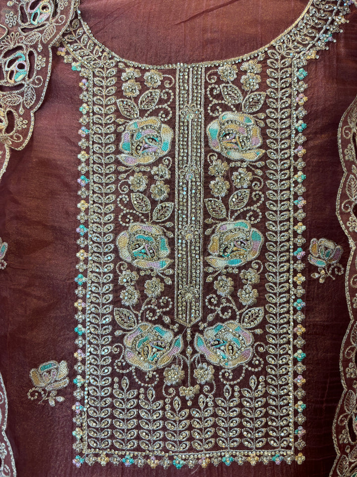 Sehrish – Crushed Tissue Suit with Laser Cut Ghera