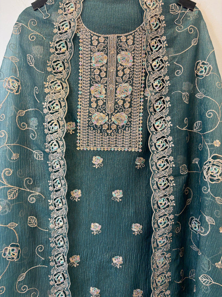 Sehrish – Crushed Tissue Suit with Laser Cut Ghera