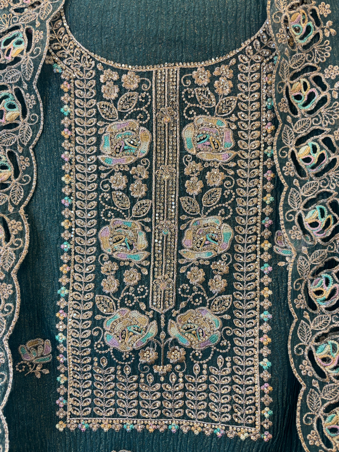 Sehrish – Crushed Tissue Suit with Laser Cut Ghera