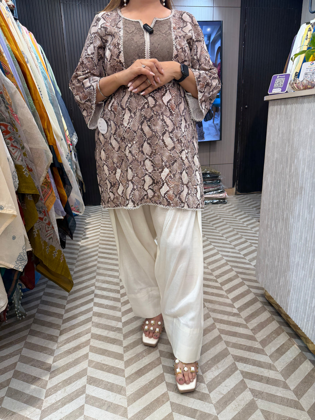 Printed Stitched Suit Set with Animal Print Design