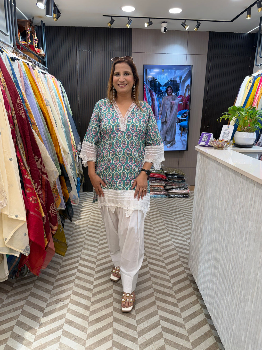 Cotton Stitched Suit Set with Lace Detailing