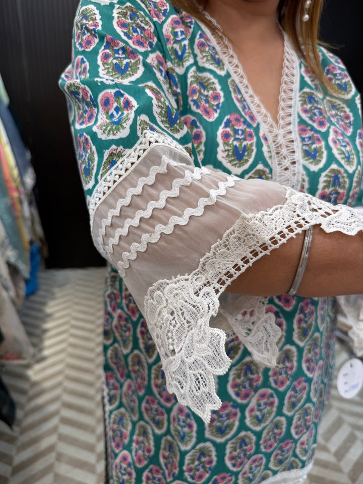 Cotton Stitched Suit Set with Lace Detailing