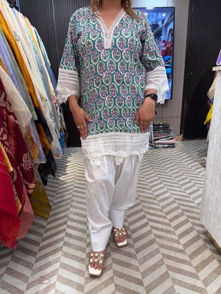 Cotton Stitched Suit Set with Lace Detailing